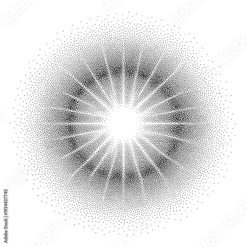 Abstract stippled radial burst of light with gradient effect on white background