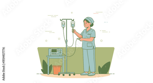 Nurse Administering IV Drip Therapy with Medical Equipment
