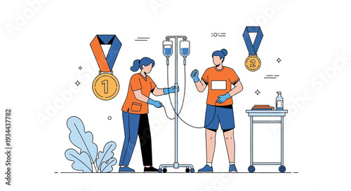 Nurse Administering IV Drip to Athlete Receiving Medal After Competition