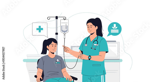 Nurse Administering IV Drip to Patient in Medical Clinic