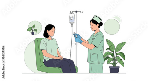 Nurse Administering IV Drip to Patient in Medical Setting