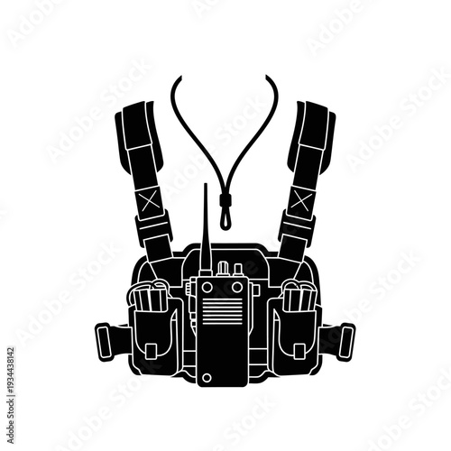 Neck Strap Lanyard Silhouette for Radio Transmitter Support, Hands-Free Operation Concept