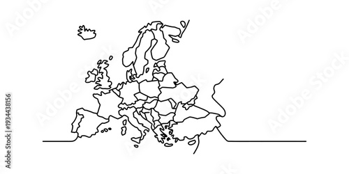 A simple line art illustration of the continent of europe with international borders delineated Vector, illustration