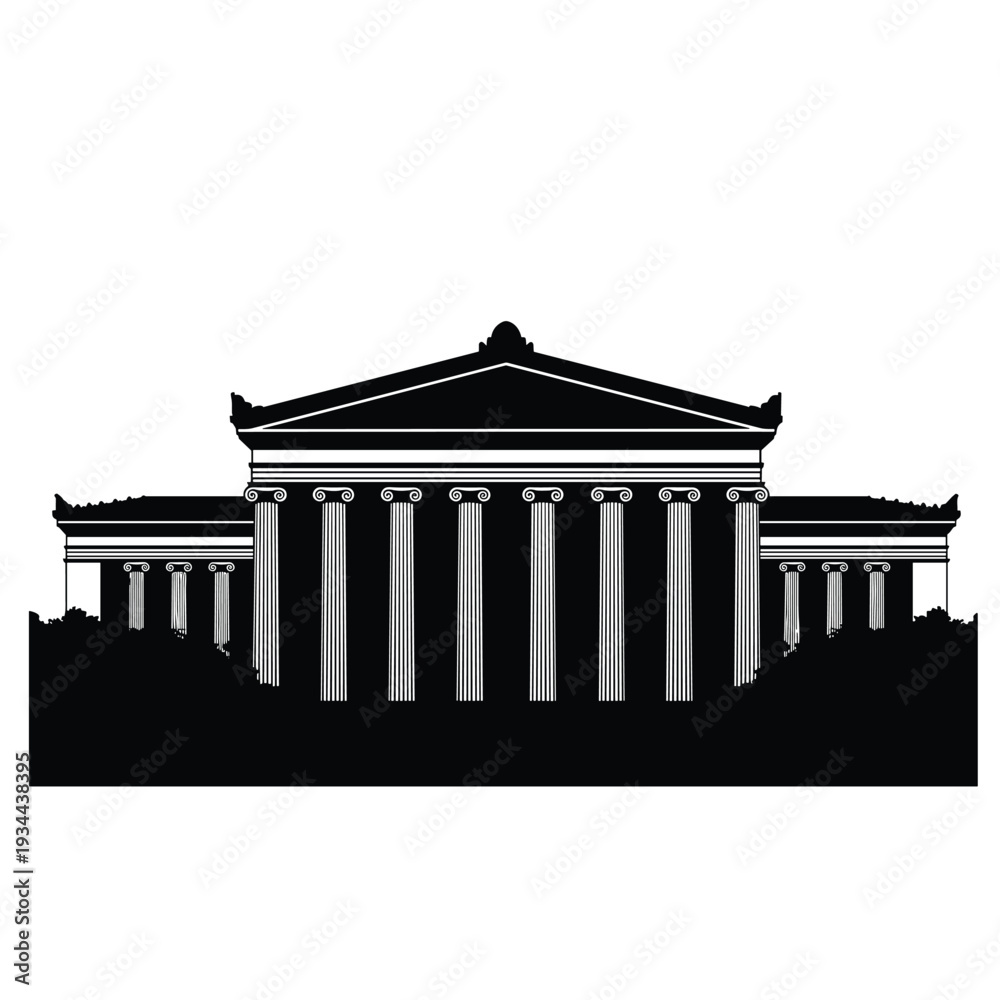 Obraz premium Silhouette of a classical Greek temple with ornate columns