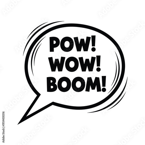 Comic book speech bubble with "POW! WOW! BOOM!" text and motion lines