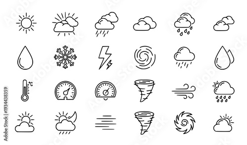 Meteorology and Climate Outline Icons 64x64 Grid
