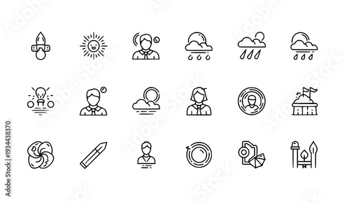 Weather and Meteorology Editable Stroke Outline Icon Set 64x64