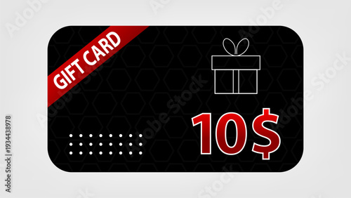 Shopping gift card template with gift box and dollar number vector illustration