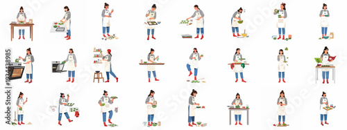 Festive Baking Process: A Woman Preparing, Cooking, and Enjoying Green Holiday Cookies and Treats at Home.