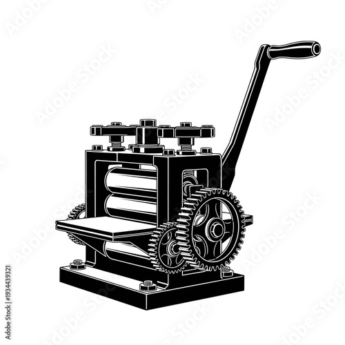 Rolling Mill Machine Silhouette for Manual Flattening, Metalworking Craftsmanship Concept