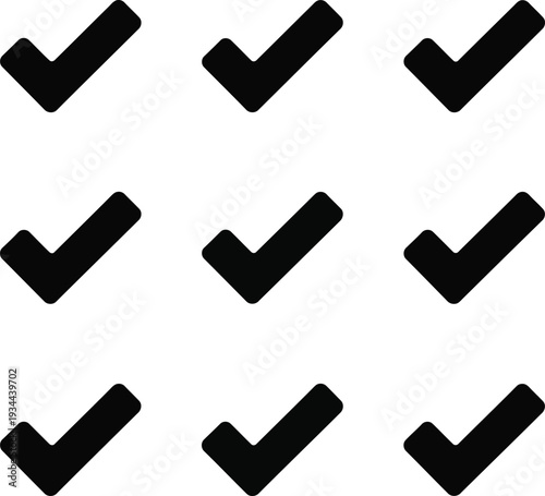 Grid of nine black checkmarks arranged in three rows and columns Vector