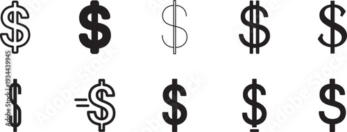 Hand drawn sketchy dollar sign icon set. Finance money currency doodle vector collection.