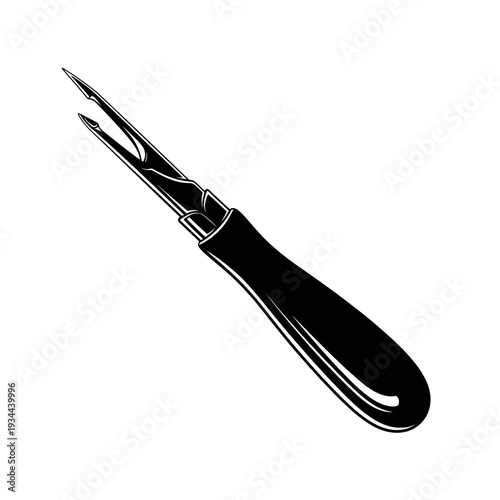 Seam Ripper Tool Silhouette for Fabric Unpicking and Tailoring Repair Concepts