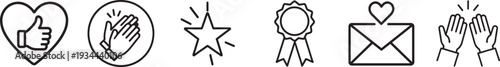 Appreciation thin outline icon set. Gratitude, praise, reward and thank you vector collection.