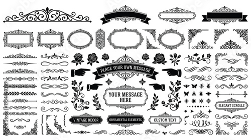 Foto Set of decorative swirls and frames, ornamental design elements