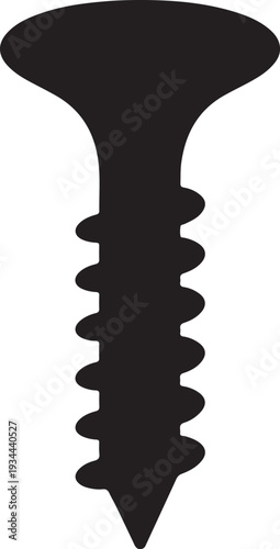 A simple black silhouette vector of a screw. Black screw icon silhouette, vector illustration