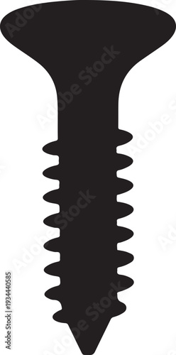 A simple black silhouette vector of a screw. Black screw icon silhouette, vector illustration