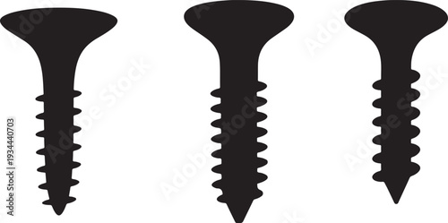 Hexagonal Head Screw Icons silhouette Set. Screw Icons Set Silhouette Vector Illustration