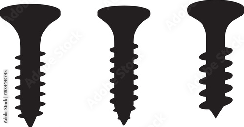 Hexagonal Head Screw Icons silhouette Set. Screw Icons Set Silhouette Vector Illustration