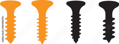 Hexagonal Head Screw Icons silhouette Set. Screw Icons Set Silhouette Vector Illustration