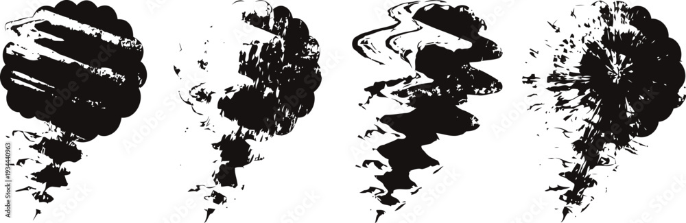 Naklejka premium abstract black ink brush strokes with varied textures and bold paint patterns on white background