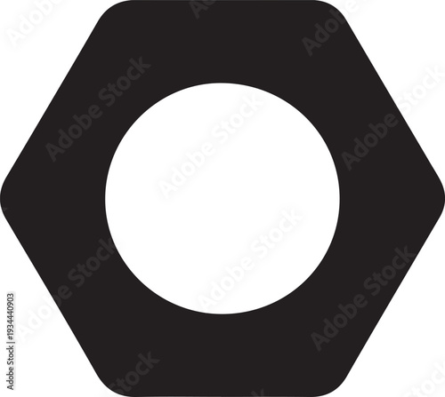 Hex Nut Glyph Vector Icon, Hex Nut Metal Silhouette Mechanic Tool Vector. on White Background
