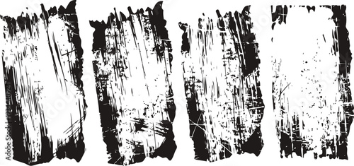 Grunge black paint brush strokes set on white background abstract textured ink marks for design and decoration