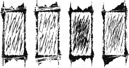 grunge vertical rectangular frames with rough edges and textured brush strokes set