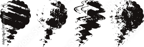 abstract black ink brush strokes with varied textures and bold paint patterns on white background