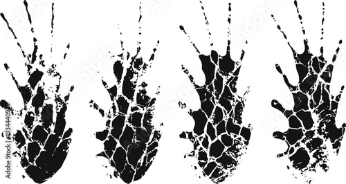 black abstract handprints with cracked paint effect on white background