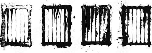 grungy rectangular ink stamps set of four distressed black rectangular borders with uneven texture and noise, vintage design elements