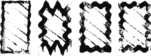black grunge rectangular stamps with varied distressed edges on white background