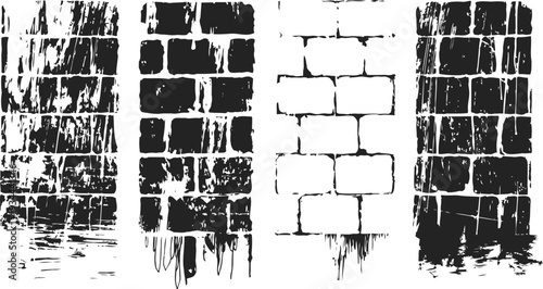 Set of grunge brick wall textures with distressed and weathered effects on vertical panels