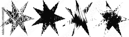 grungy black stars set with rough textured edges and distressed ink splatter effects