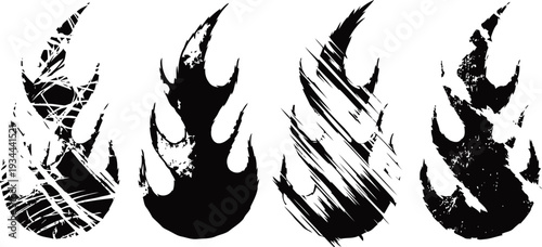 abstract black flame shapes grunge fire silhouettes with scratched and textured design elements