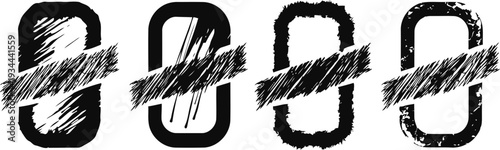 grunge textured numbers zero with horizontal brushstroke overlays in black ink