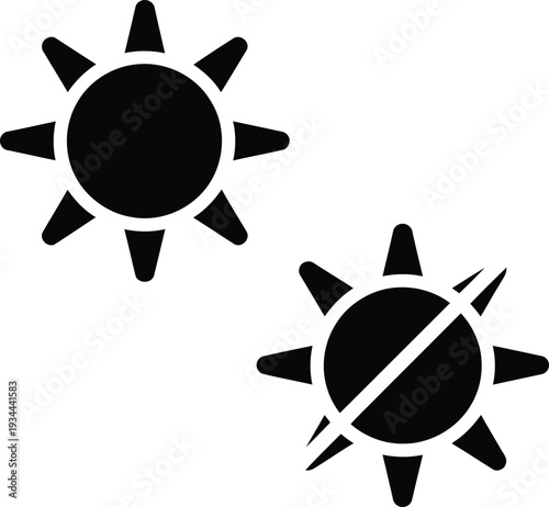 Two contrasting sun icons with different shading styles representing weather conditions Vector