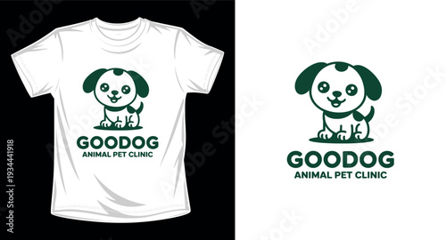 Cute puppy dog pet clinic cartoon logo for t-shirt design print template
