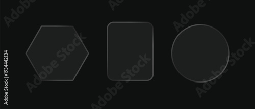Liquid glass button interface, light frame banner set, glass panel glow effect, vector illustration.