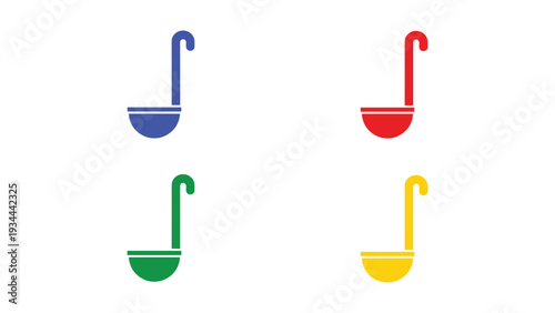 Four colorful ladle icons displayed in a grid pattern with different colored handles and bowls