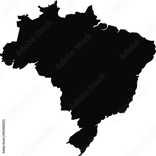 Brazil map silhouette illustration with country outline, geography, South America, education, culture, national boundaries