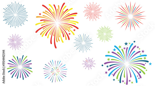 Set of colorful bursting fireworks design elements for celebration decoration