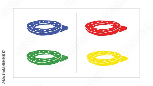Four colorful interlocking ring toys with different vibrant hues displayed in a grid