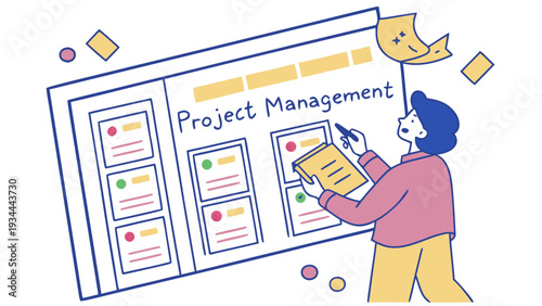 Project Management Plan in Modern Flat Design with Bright Colors and Simple Shapes for Business Presentation