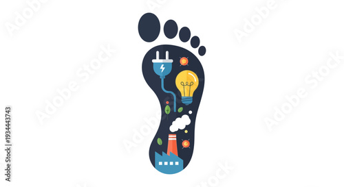 Carbon Footprint Concept Illustration: Environmental Impact of Energy Consumption, Industrial Emissions, and Sustainable Practices