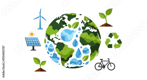 Global Earth Sustainability Concept: Green Energy, Recycling, and Eco-friendly Solutions