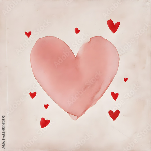 watercolor pink heart on old paper  