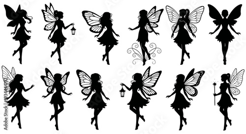 Fairy Silhouette Set – Magical Flying Pixie Vector Illustration Collection
