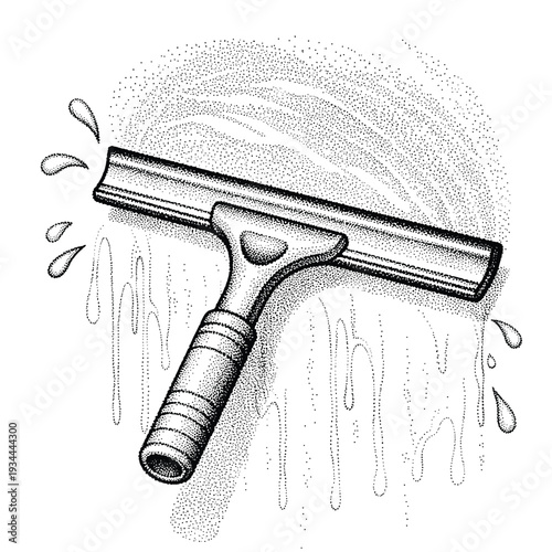 Close-up illustration of a squeegee cleaning a surface with water droplets splashing