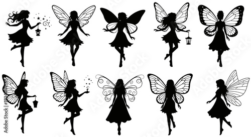 Fairy Silhouette Set – Magical Flying Pixie Vector Illustration Collection